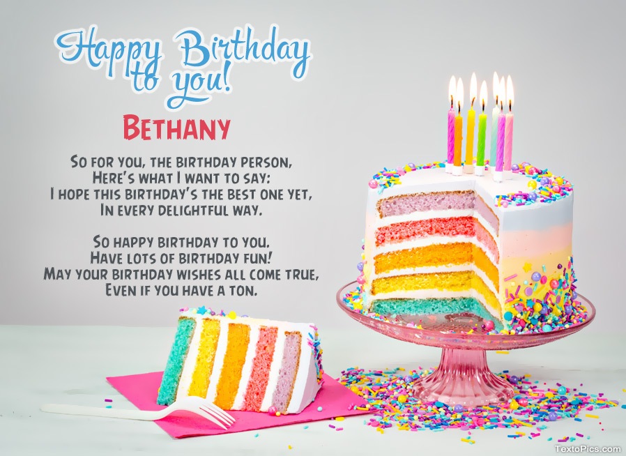 Wishes Bethany for Happy Birthday