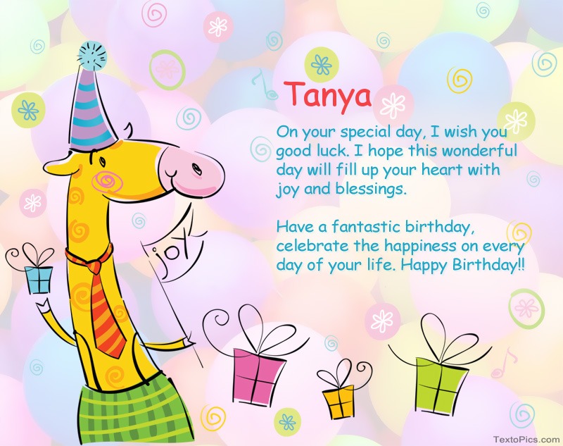 Funny Happy Birthday cards for Tanya.