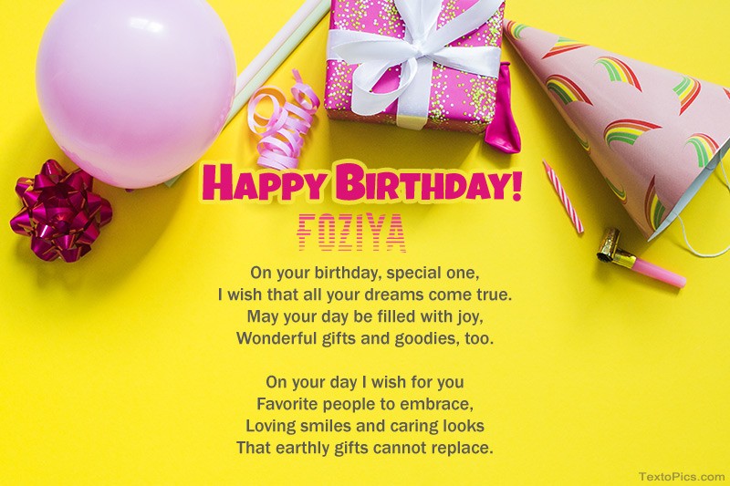 Pictures with names Happy Birthday Foziya, beautiful poems