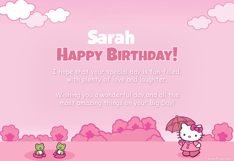 Children's congratulations for Happy Birthday of Sarah